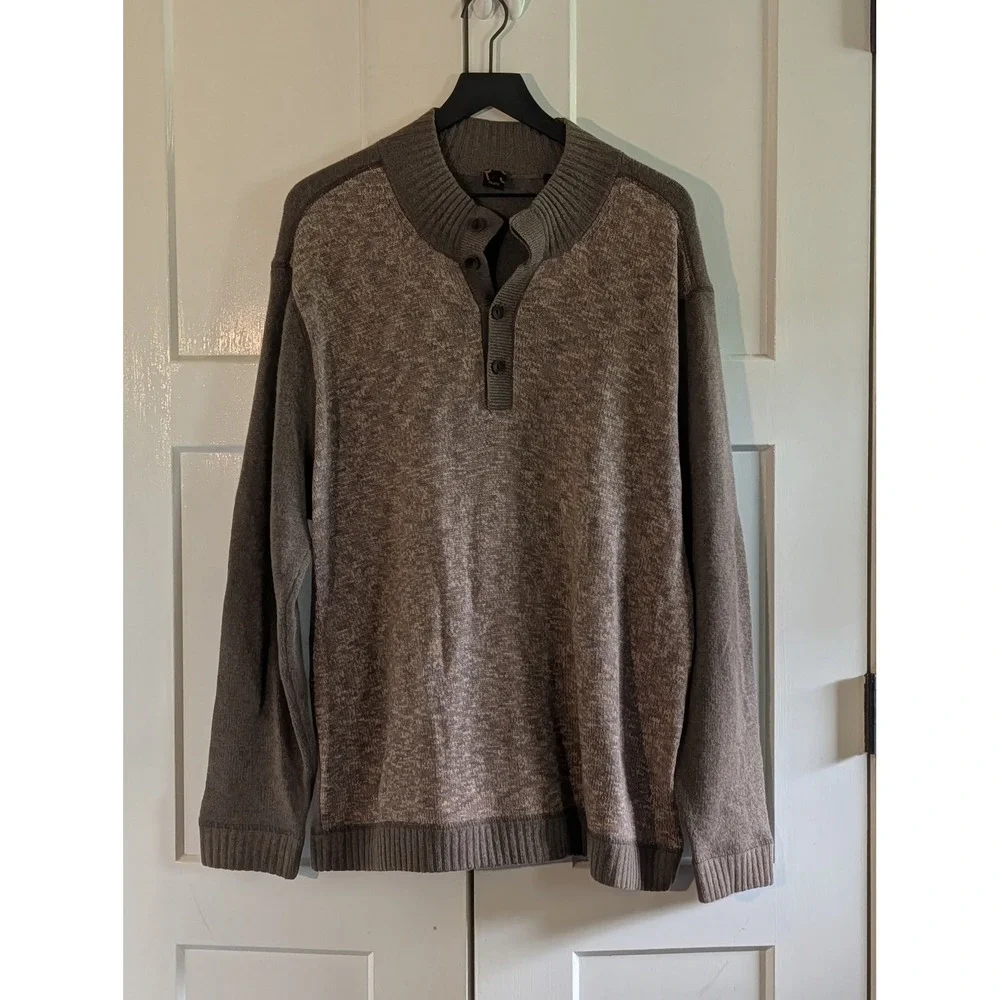 Raffi Men XXL 78% Cashmere Silk Wool Henley Sweater Taupe Luxury Knit Winter Top